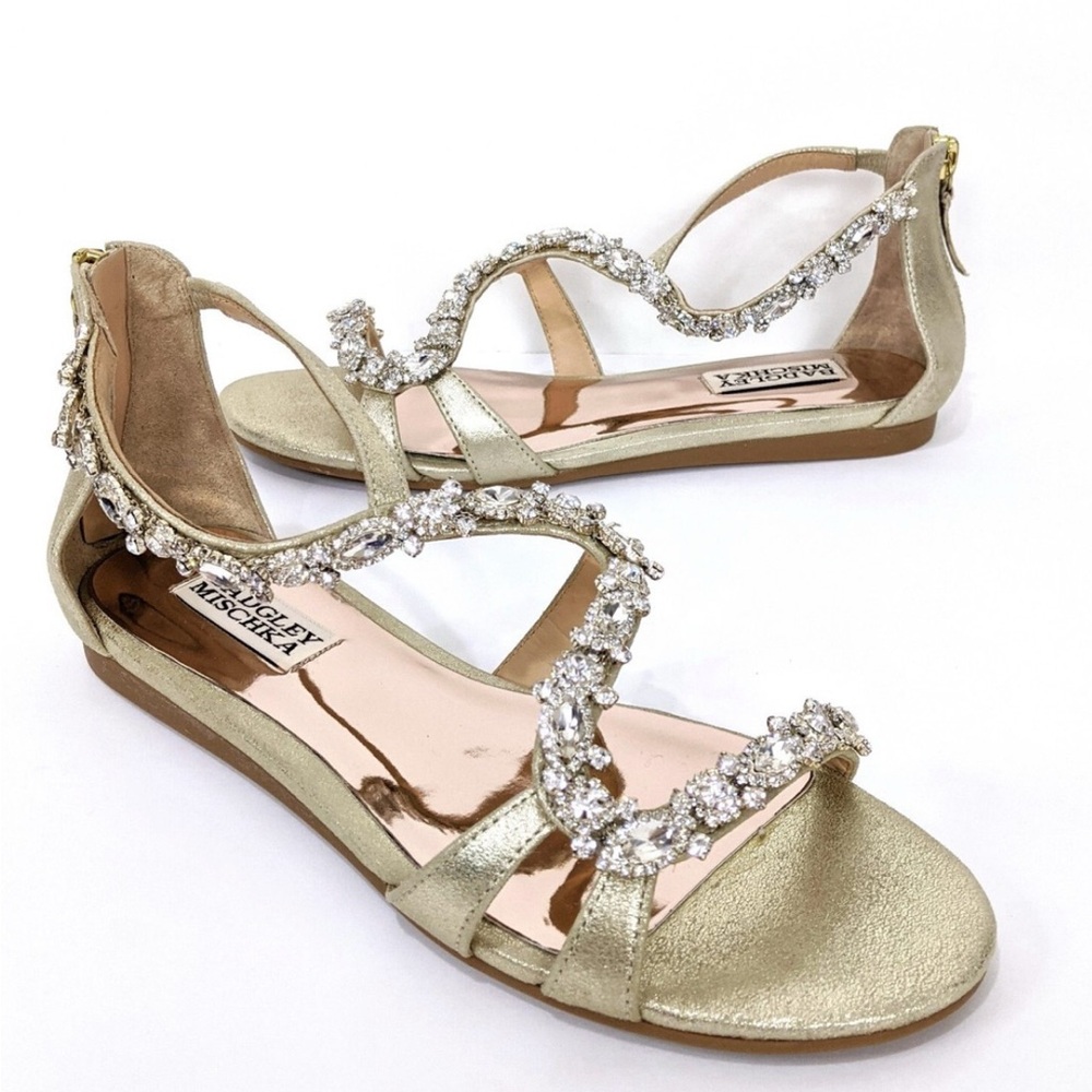 Badgley Mischka Gold Embellished Sandals